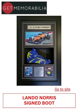 5. GET MEMORABILIA - LANDO NORRIS SIGNED BOOT -MOTO GP COLLECTABLES